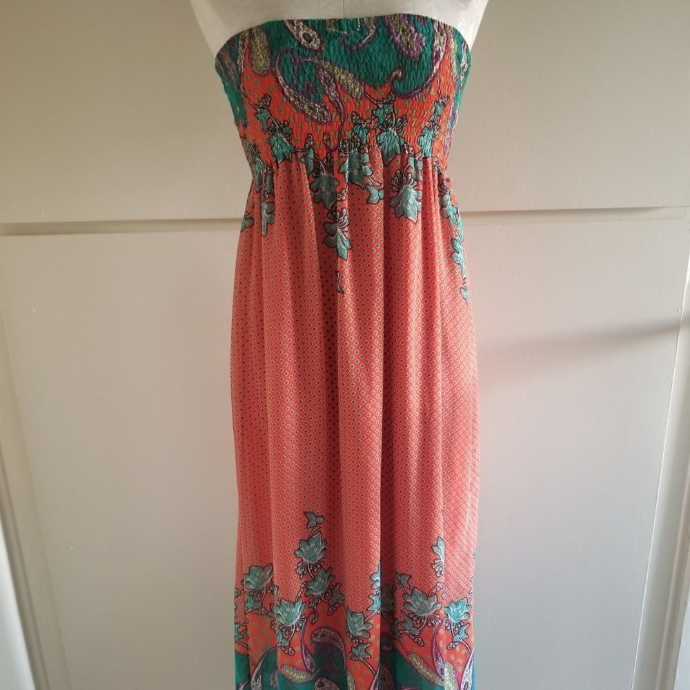 One Clothing Orange&Teal tube Maxi dress. Sz. S